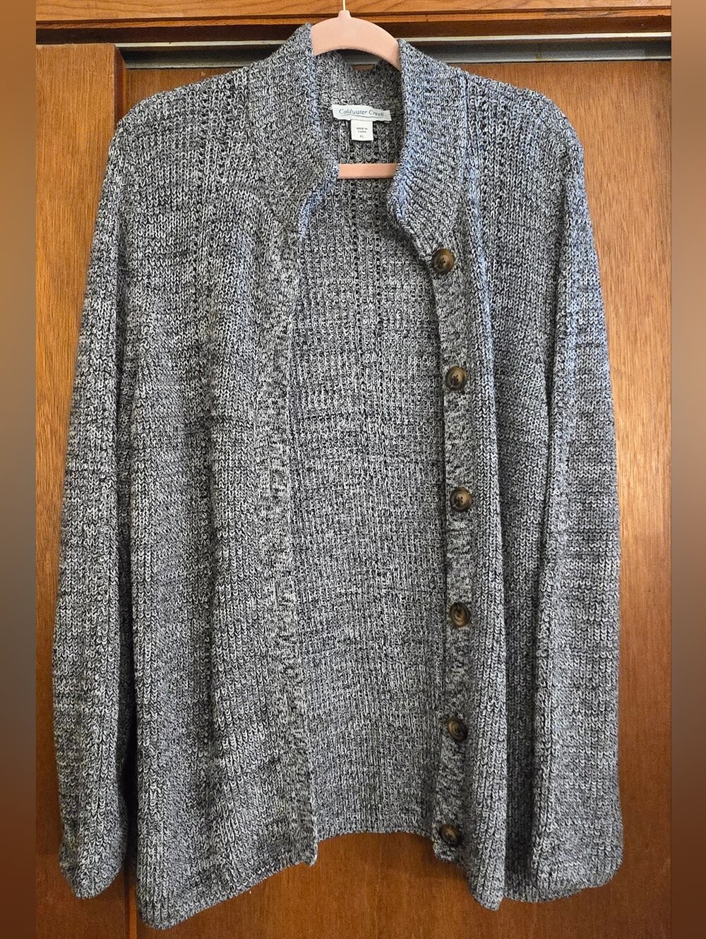 Coldwater Creek Gray Marled Button-Up Knit Cardigan, Shaker Detail, XL